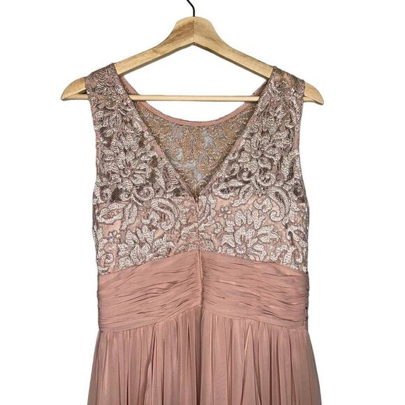 Eliza J Lace Bodice Chiffon Ruffle Tiered Maxi Gown in Blush Pink Size 4 - Picture 10 of 12